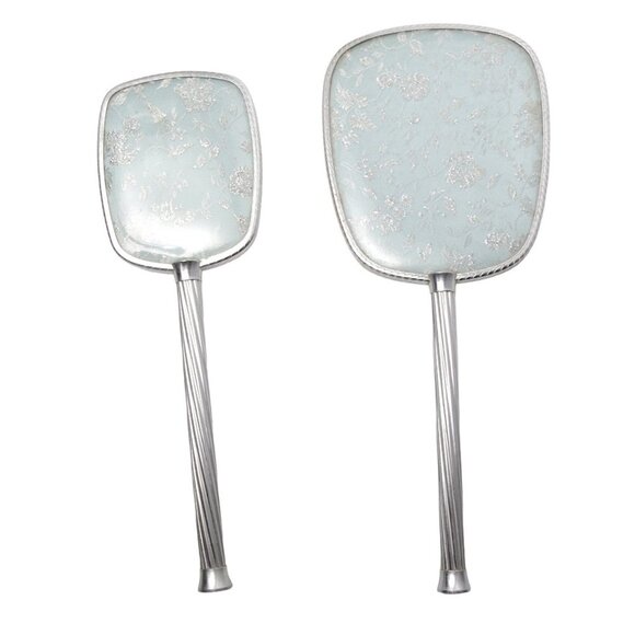 Vintage Vanity Dressing Table Brush Mirror Set England Metal Silver Wood - Picture 2 of 13